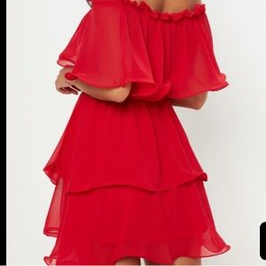 Red off the shoulder ruffle dress